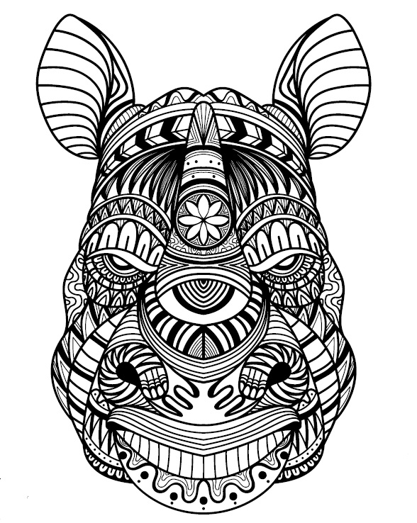 Dieses Bild zeigt ein Rhinozeros-Mandala zum Ausmalen.